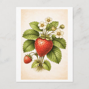 Illustratie van aardbei in vintage botanische stij briefkaart