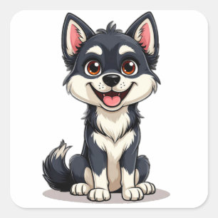 Illustratie van Alaskan Klee Kai-hondje in cartoon Vierkante Sticker