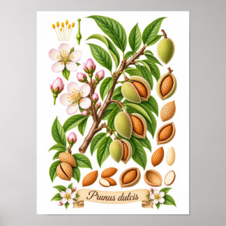 Illustratie van amandel uit vintage botanische col poster