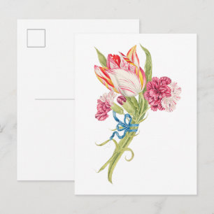 Illustratie van anjers en tulpen in vintage stijl briefkaart