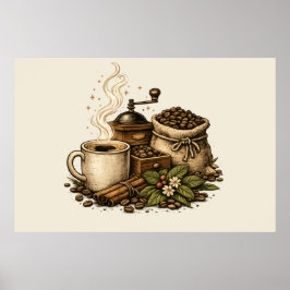 Illustratie van antieke koffiekop poster