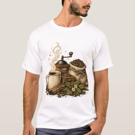 Illustratie van antieke koffiekop t-shirt