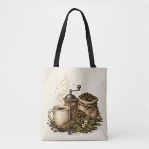 Illustratie van antieke koffiekop tote bag