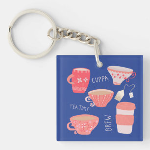 Illustratie van antieke theekop en theepot sleutelhanger