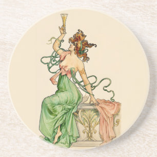 Illustratie van Art Nouveau champagne dames in vin Zandsteen Onderzetter