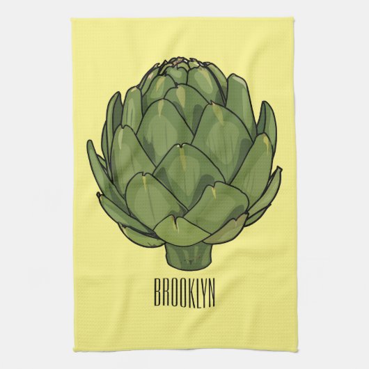 Illustratie van Artichoke cartoon Theedoek (Verticaal)