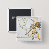 Illustratie van Aztec Jaguar Warrior Vierkante Button 5,1 Cm (Voorkant /achterkant)