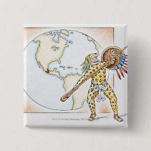 Illustratie van Aztec Jaguar Warrior Vierkante Button 5,1 Cm