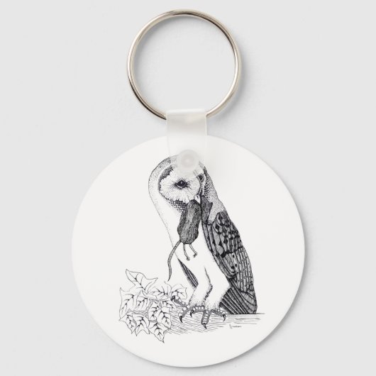 Illustratie van Barn Owl op knoptoetsencombinatie Sleutelhanger (Voorkant)