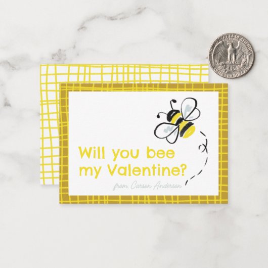 Illustratie van 'Bee My Valentine' voor klasgenote Notitiekaartje (Voorkant / Achterkant in situ)