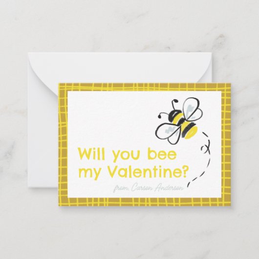 Illustratie van 'Bee My Valentine' voor klasgenote Notitiekaartje (Voorkant)