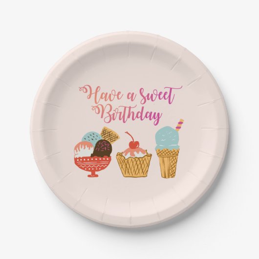 Illustratie van Birthday Ice Cream Papieren Bordje (Voorkant)