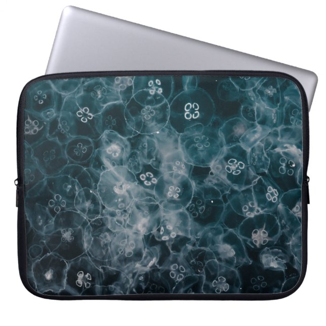 ILLUSTRATIE VAN BLAUW- EN WIT-BUBBELS LAPTOP SLEEVE (Voorkant)