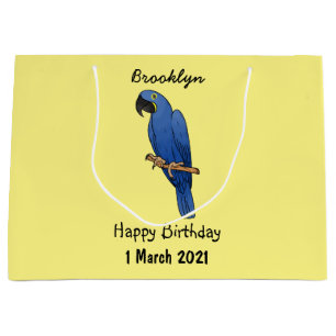 Illustratie van blauwe ara papegaai cartoon  groot cadeauzakje