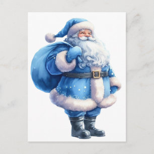 Illustratie van Blauwe Kerstman in waterverf Briefkaart