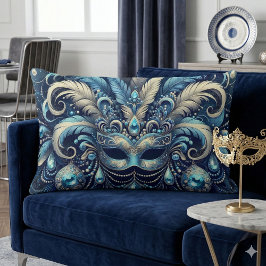 Illustratie van Blauwe Veer Maskerade Masker Kussen