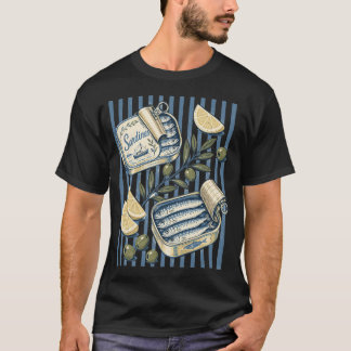 Illustratie van blik sardines uit het verleden t-shirt