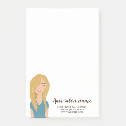 Illustratie van blonde vrouw met lang haar in kaps post-it® notes (Voorkant)