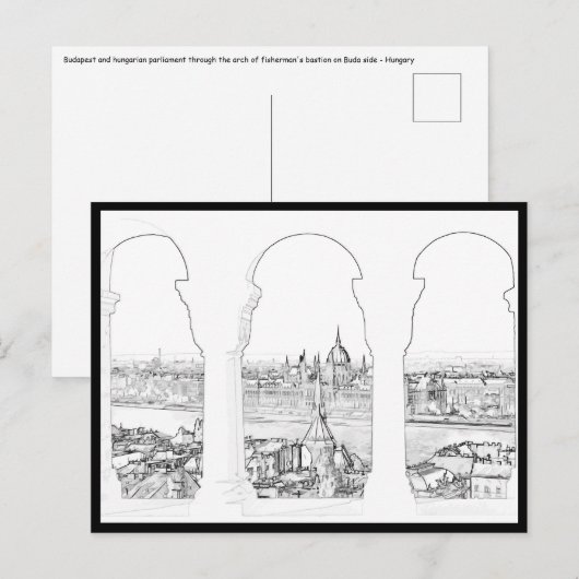 Illustratie van Boedapest en het Hongaarse parleme Briefkaart (Voorkant / Achterkant)