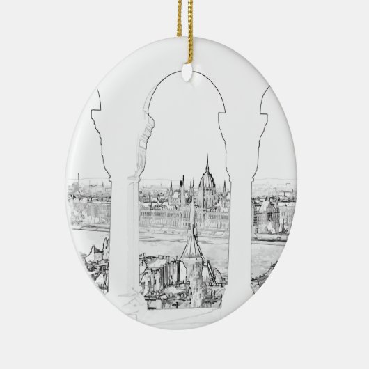 Illustratie van Boedapest en het Hongaarse parleme Keramisch Ornament (Rechts)