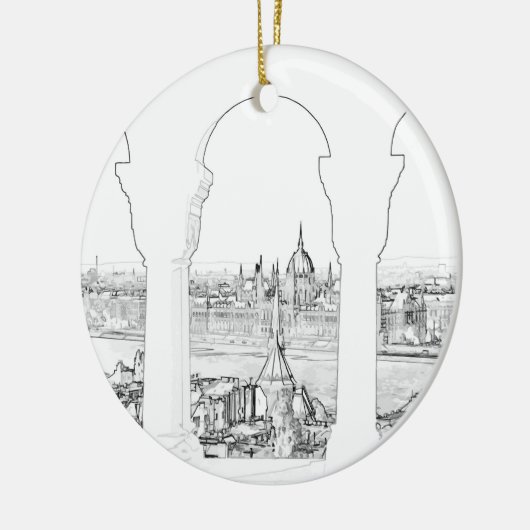 Illustratie van Boedapest en het Hongaarse parleme Keramisch Ornament (Links)