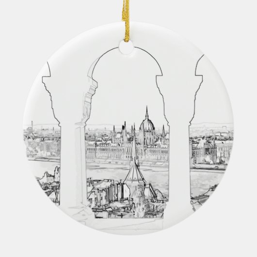 Illustratie van Boedapest en het Hongaarse parleme Keramisch Ornament (Achterkant)