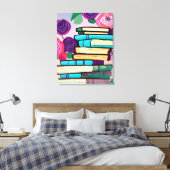 Illustratie van boeken en bloemen digitale kunst canvas afdruk (Insitu (Slaapkamer))