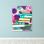 Illustratie van boeken en bloemen digitale kunst canvas afdruk (Insitu (Houten vloer))