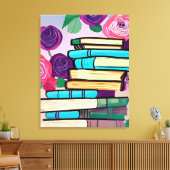 Illustratie van boeken en bloemen digitale kunst canvas afdruk (Insitu (Woonkamer))