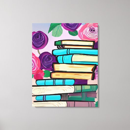 Illustratie van boeken en bloemen digitale kunst canvas afdruk (Voorkant)
