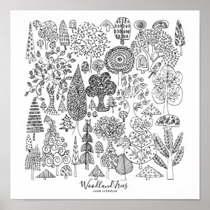 Illustratie van bosbomen in zwart-wit poster