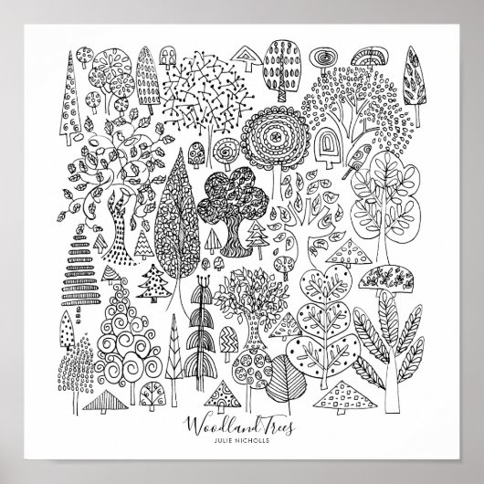 Illustratie van bosbomen in zwart-wit poster (Voorkant)