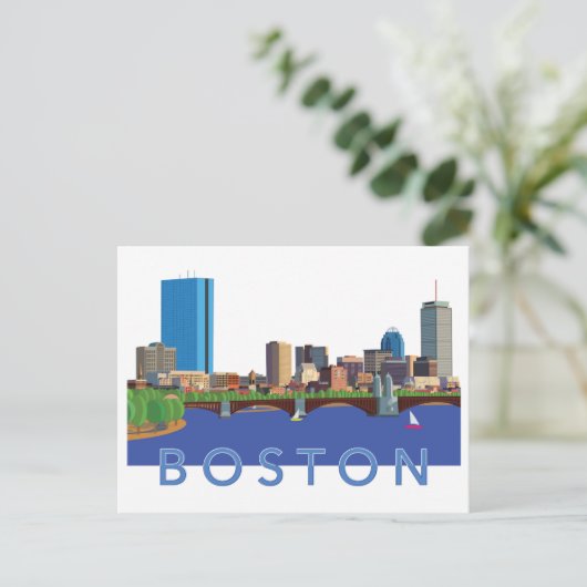Illustratie van Boston Skyline Computer Terug naar Briefkaart (Staand voorkant)