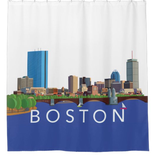 Illustratie van Boston Skyline Computer Terug naar Douchegordijn (Voorkant)
