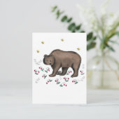 Illustratie van bruin Beer en bosaardbeien Briefkaart (Staand voorkant)