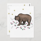 Illustratie van bruin Beer en bosaardbeien Briefkaart (Voorkant / Achterkant)
