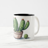 Illustratie van cactus in een pot waterverf stijl tweekleurige koffiemok (Voorkant rechts)