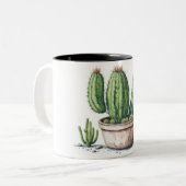 Illustratie van cactus in een pot waterverf stijl tweekleurige koffiemok (Voorkant links)