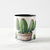Illustratie van cactus in een pot waterverf stijl tweekleurige koffiemok (Center)