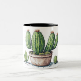 Illustratie van cactus in een pot waterverf stijl tweekleurige koffiemok
