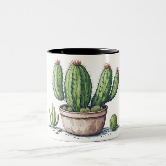 Illustratie van cactus in een pot waterverf stijl tweekleurige koffiemok (Center)