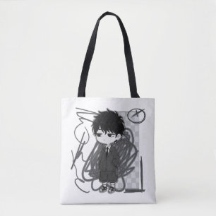 Illustratie van chibi-jongen in pak met burn-out d tote bag