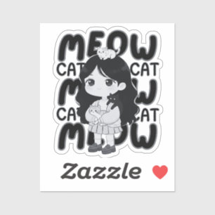 Illustratie van Chibi-meisje met kattenliefhebber  Sticker