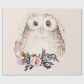Illustratie van Chic Pastel Flower Owl Animal Boho Cadeaupapier (Vlak)