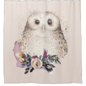 Illustratie van Chic Pastel Flower Owl Animal Boho Douchegordijn (Voorkant)