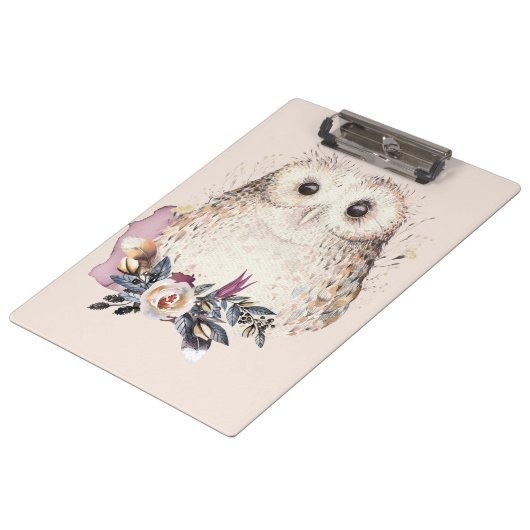 Illustratie van Chic Pastel Flower Owl Animal Boho Klembord (Gekanteld)
