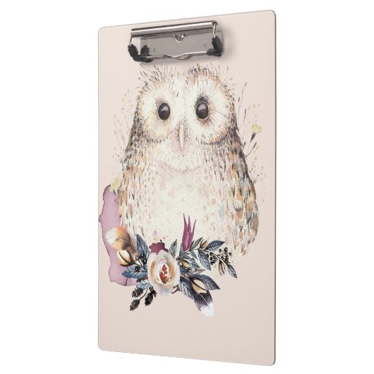 Illustratie van Chic Pastel Flower Owl Animal Boho Klembord (Links)