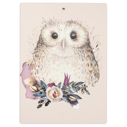 Illustratie van Chic Pastel Flower Owl Animal Boho Klembord (Achterkant)