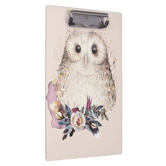 Illustratie van Chic Pastel Flower Owl Animal Boho Klembord (Rechts)