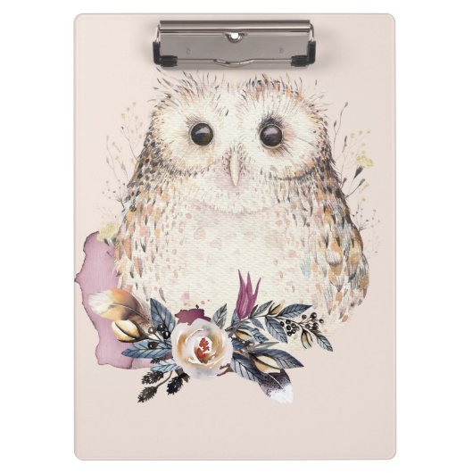 Illustratie van Chic Pastel Flower Owl Animal Boho Klembord (Voorkant)
